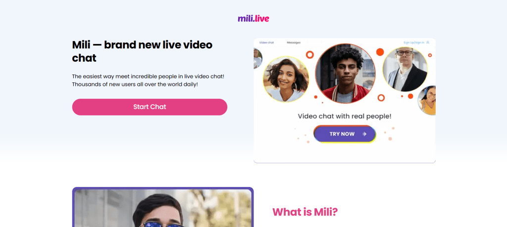 Mili random video chat platform for instant cam-to-cam conversations, meeting strangers online, and connecting with new people worldwide.