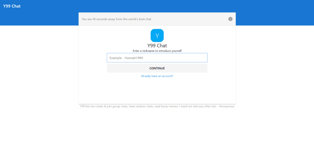 Y99 online chat platform for meeting strangers, joining live chat rooms, and talking to new people instantly.