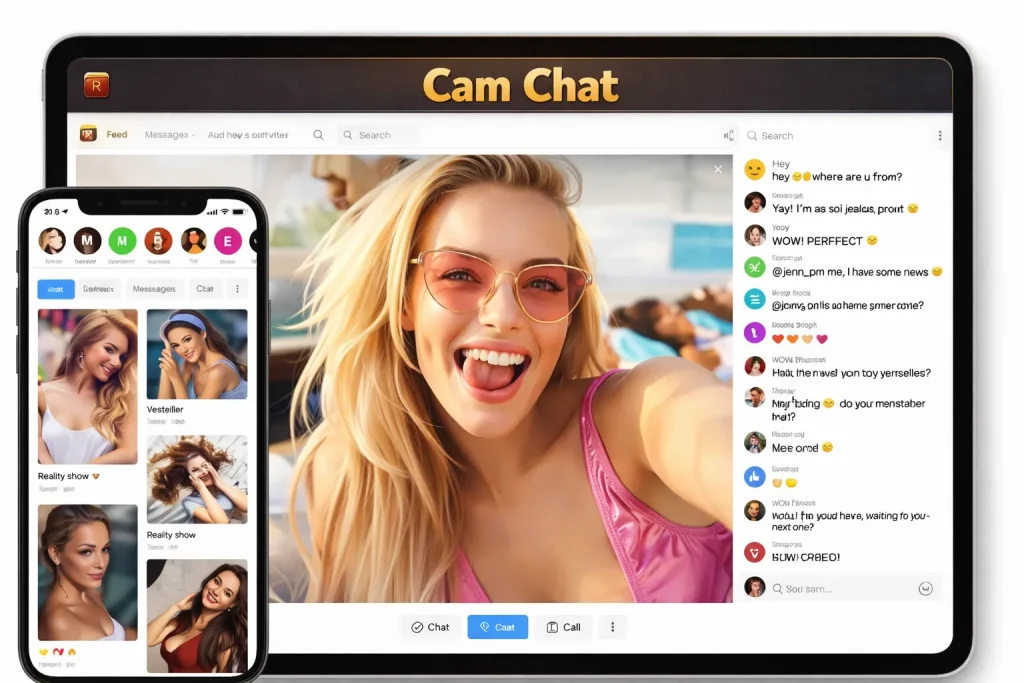 cam chat interface visual representing anonymous video chat and instant pairing system to chat to strangers online