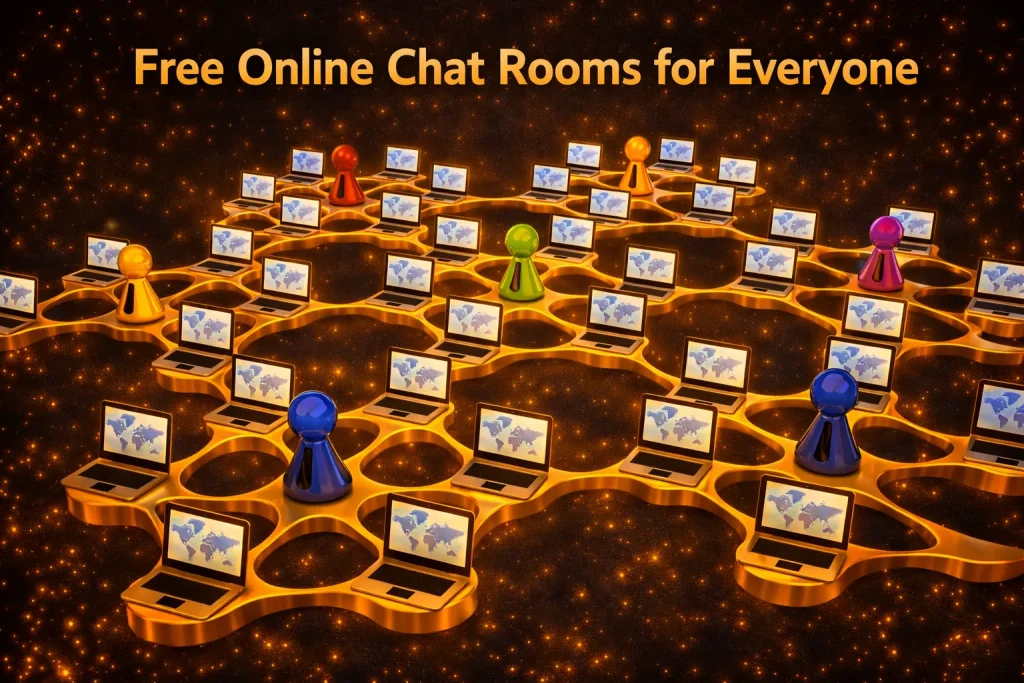 free online chat rooms for everyone interface representing anonymous video chat and instant pairing system to chat to strangers online