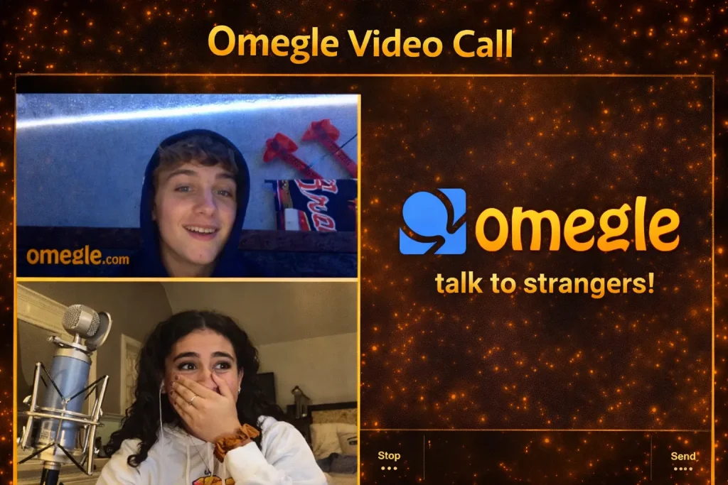 omegle video call interface representing anonymous video chat and instant random pairing system to chat to strangers online