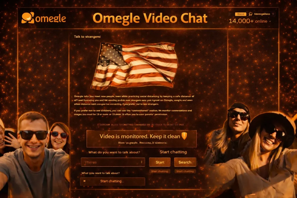 omegle video chat interface representing anonymous video chat and instant random pairing system to chat to strangers online