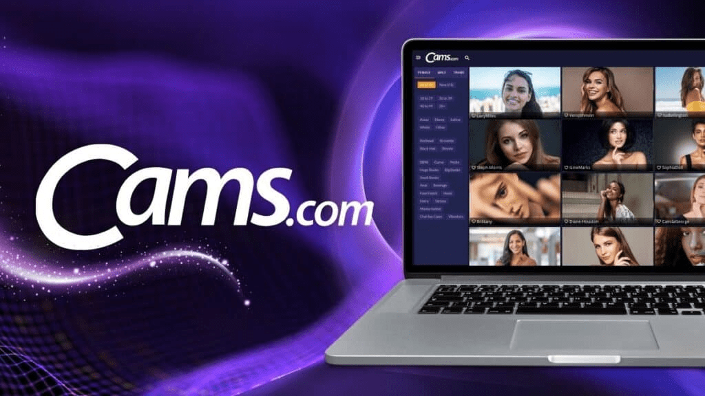 cams.com interface visual representing online cam chat experience with private video conversations and live streaming features