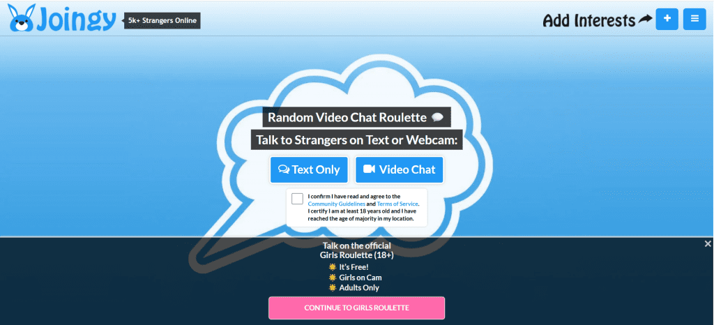 joingy image showing random video chat platform with anonymous pairing system and live face to face interactions with strangers online