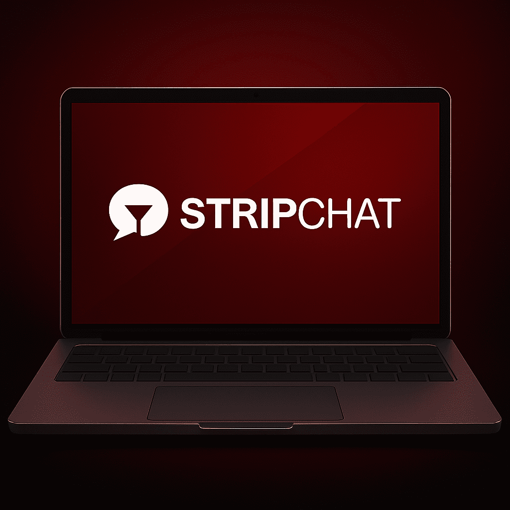 Stripchat interface showing live webcam rooms, 1v1 cam chat options, random video chat features, and global online video chat community with live girls