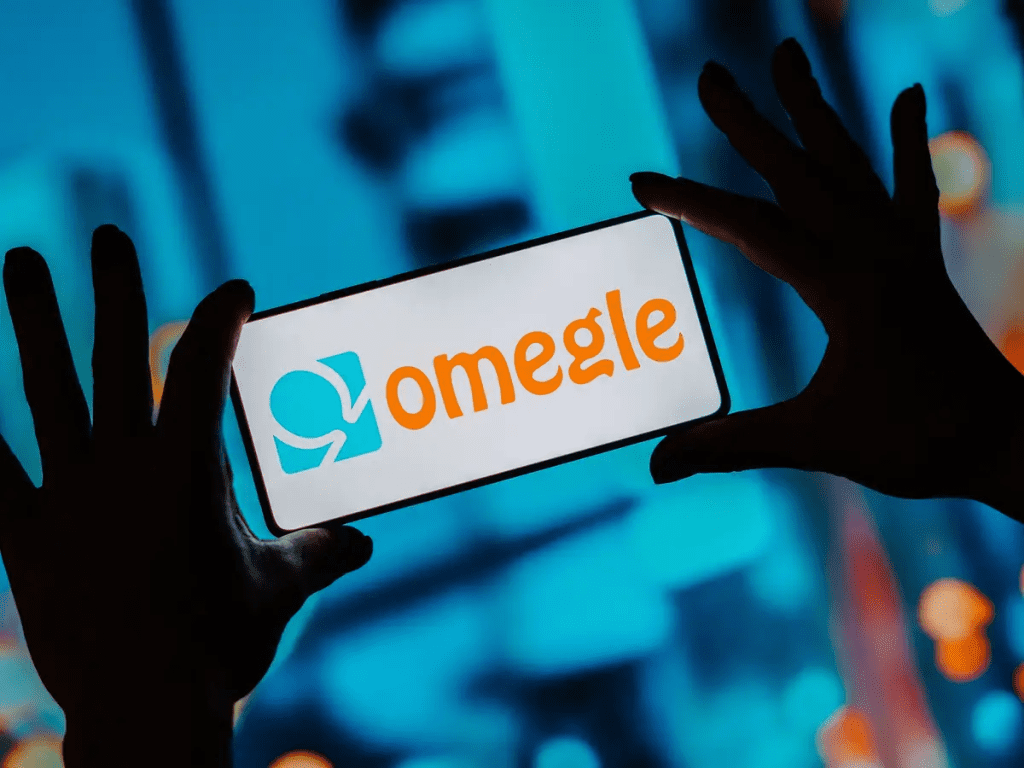 Omegle web and mobile interface showing random pairing system, live video chat screen, and global stranger chat features.