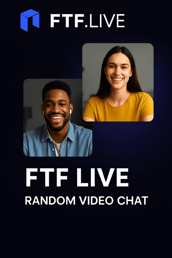 FTF.Live web and mobile interface showing live cam chat features, random pairing system, and online video chat community.