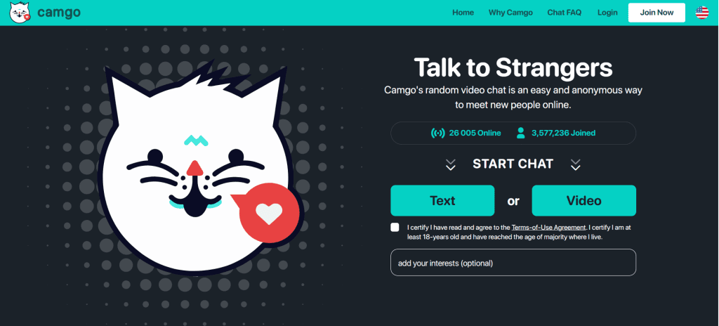 Camgo random video chat platform connecting strangers for live cam-to-cam conversations and face-to-face interactions online.