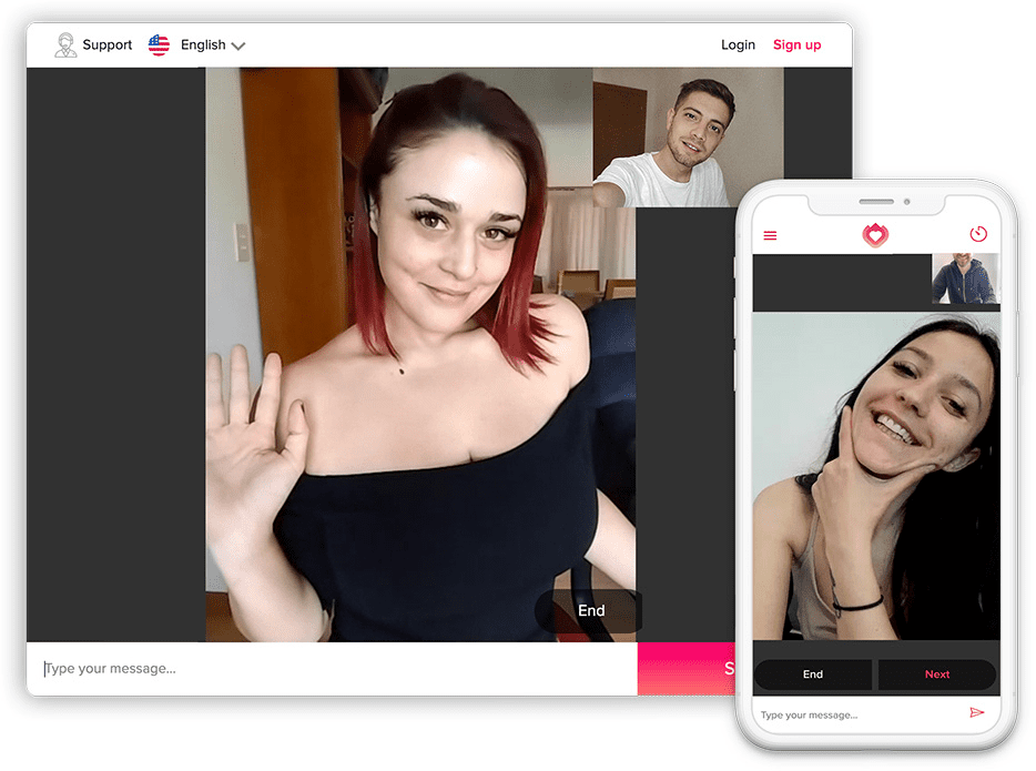 LuckyCrush web and mobile interface showing random pairing system, live video chat with girls, and online cam-to-cam features.