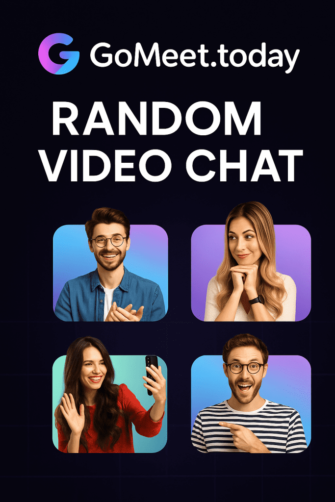 Gomeet web and mobile interface showing live cam chat features, random pairing system, and global online video chat community.