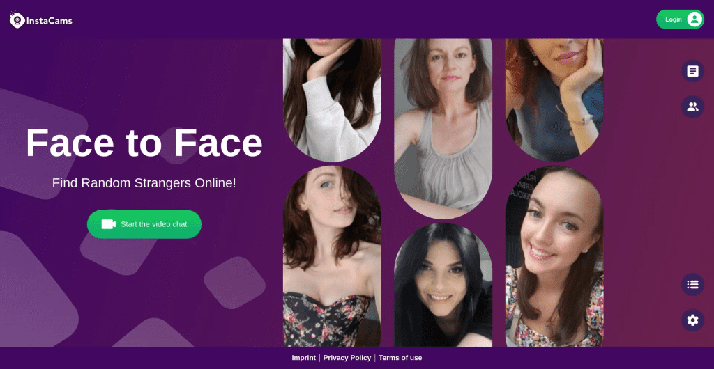 Instacams web and mobile interface showing live girls cam chat, random pairing system, and global online video chat community.