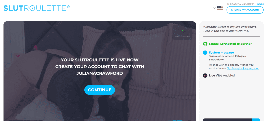 SlutRoulette random video chat platform for adult cam-to-cam conversations, instant hookups, and meeting strangers online.