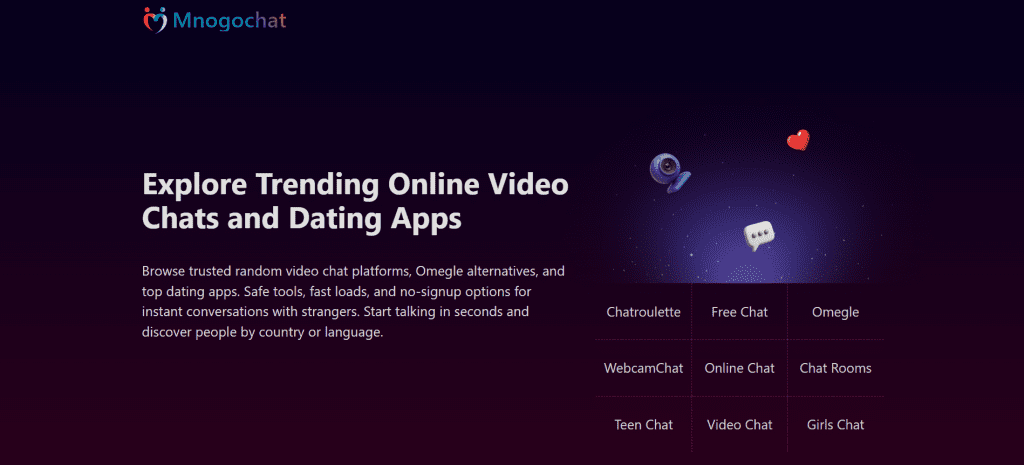 Mnogochat random video chat platform for instant cam-to-cam conversations, meeting strangers online, and connecting with people worldwide.