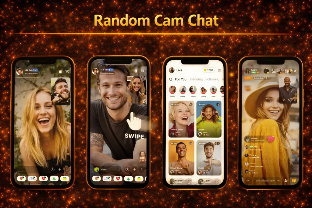 random cam chat interface representing anonymous video chat and instant pairing system to chat to strangers online