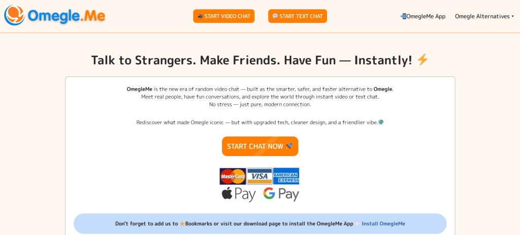 omegleme image showing random video chat platform with anonymous pairing system to chat to strangers online instantly
