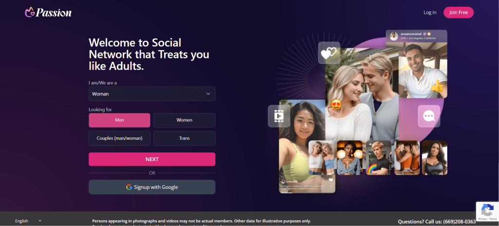passion.com image showing adult online chat platform with live video chat and private cam to cam interactions