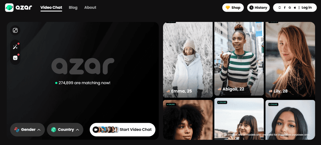 azar video chat image showing random video chat with strangers and live face to face interactions online