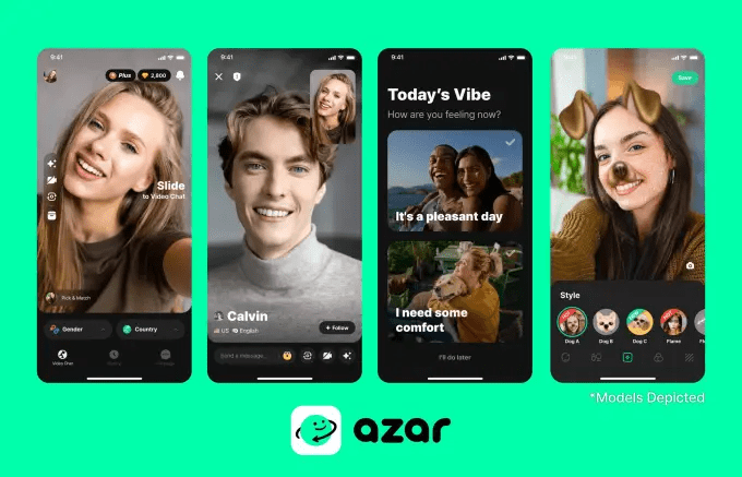 azar video chat interface representing anonymous video chat and instant random pairing system to chat to strangers worldwide