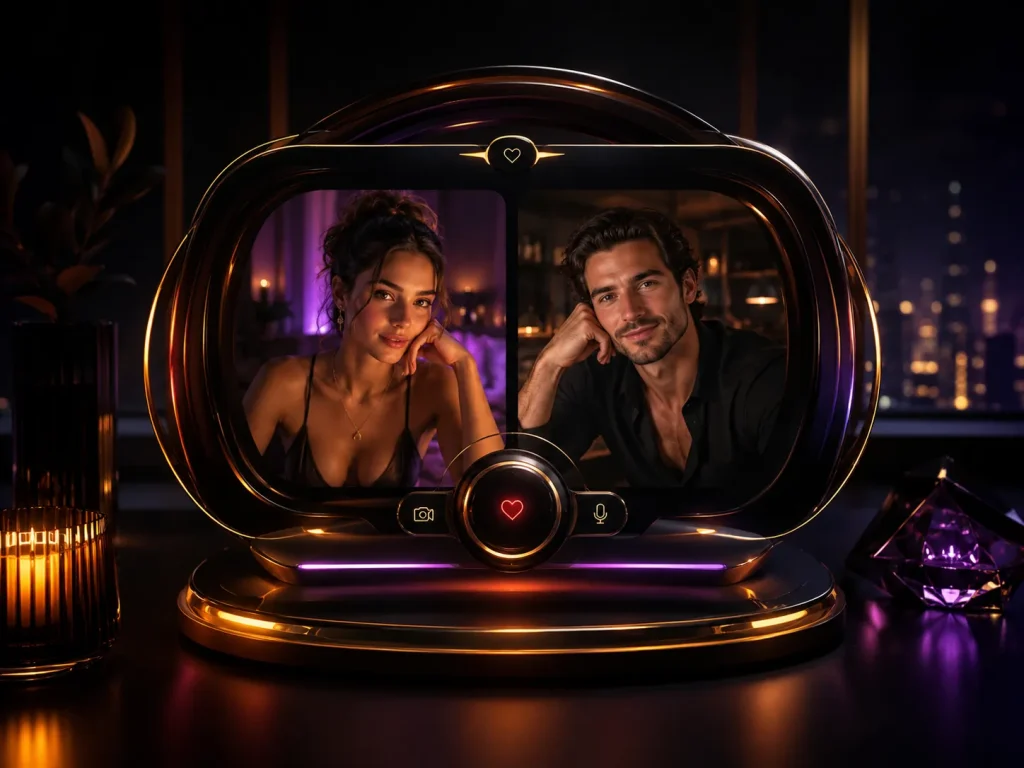 Free 1 on 1 video call interface with a premium OilyCam-inspired 3D design and neon accents
